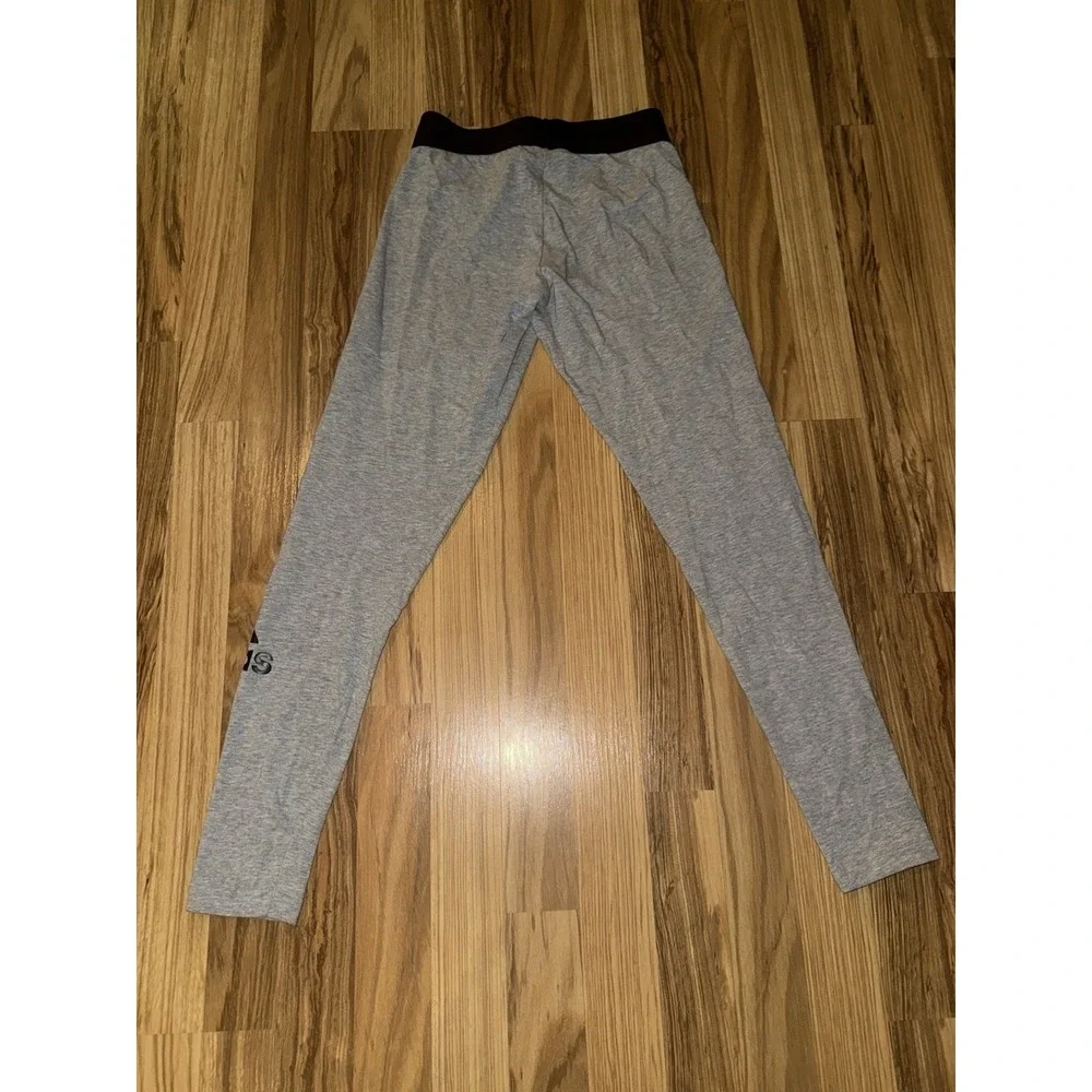Adidas Sz‎ XS Heather Gray Cotton Leggings Black Logo EUC